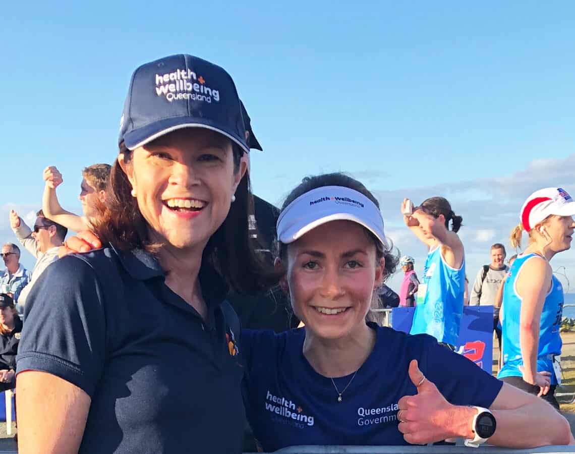 Robyn Littlewood and Jessica Hardt after the Jetty 2 Jetty fun run