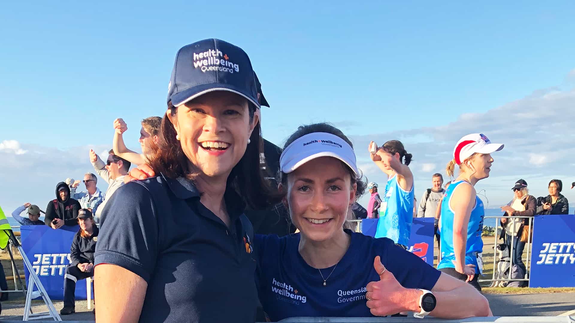 Robyn Littlewood and Jessica Hardt after the Jetty 2 Jetty fun run