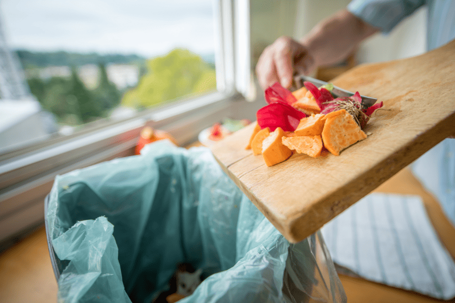 Wasted vegetables in bin 