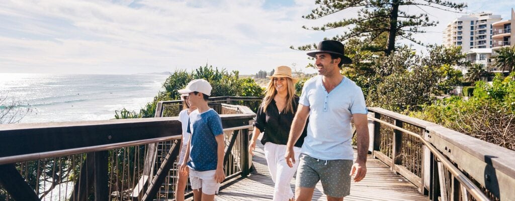 Family of four going on a family walk