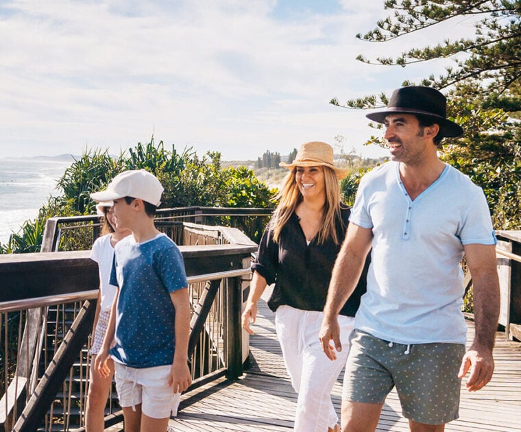 Family of four going on a family walk