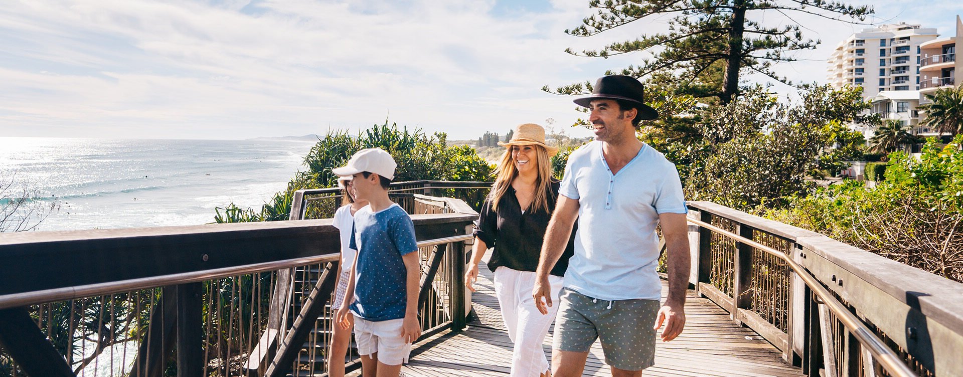 Family of four going on a family walk