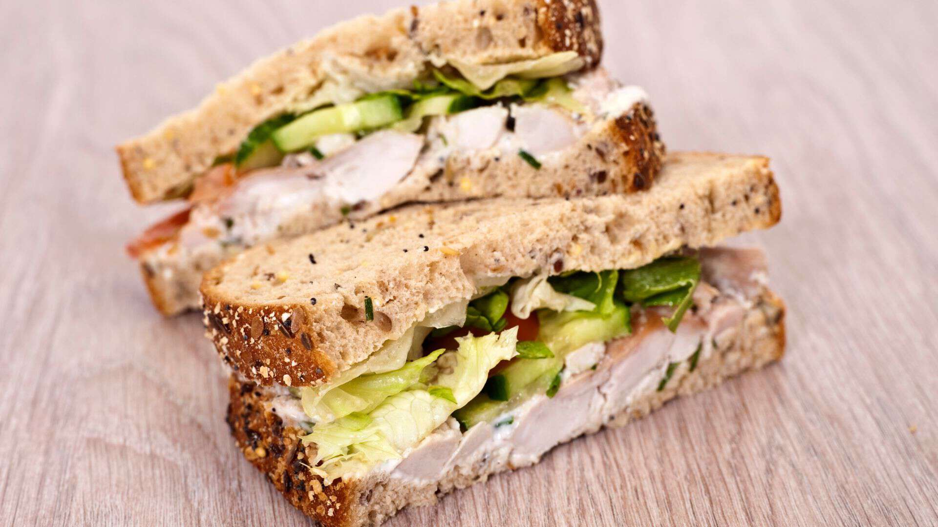 Chicken salad sandwich on wholegrain bread