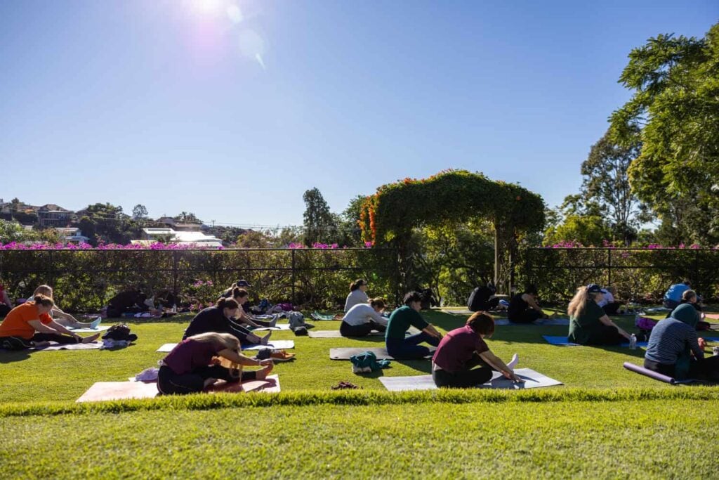 Yoga on the lawn at Queensland Governors House