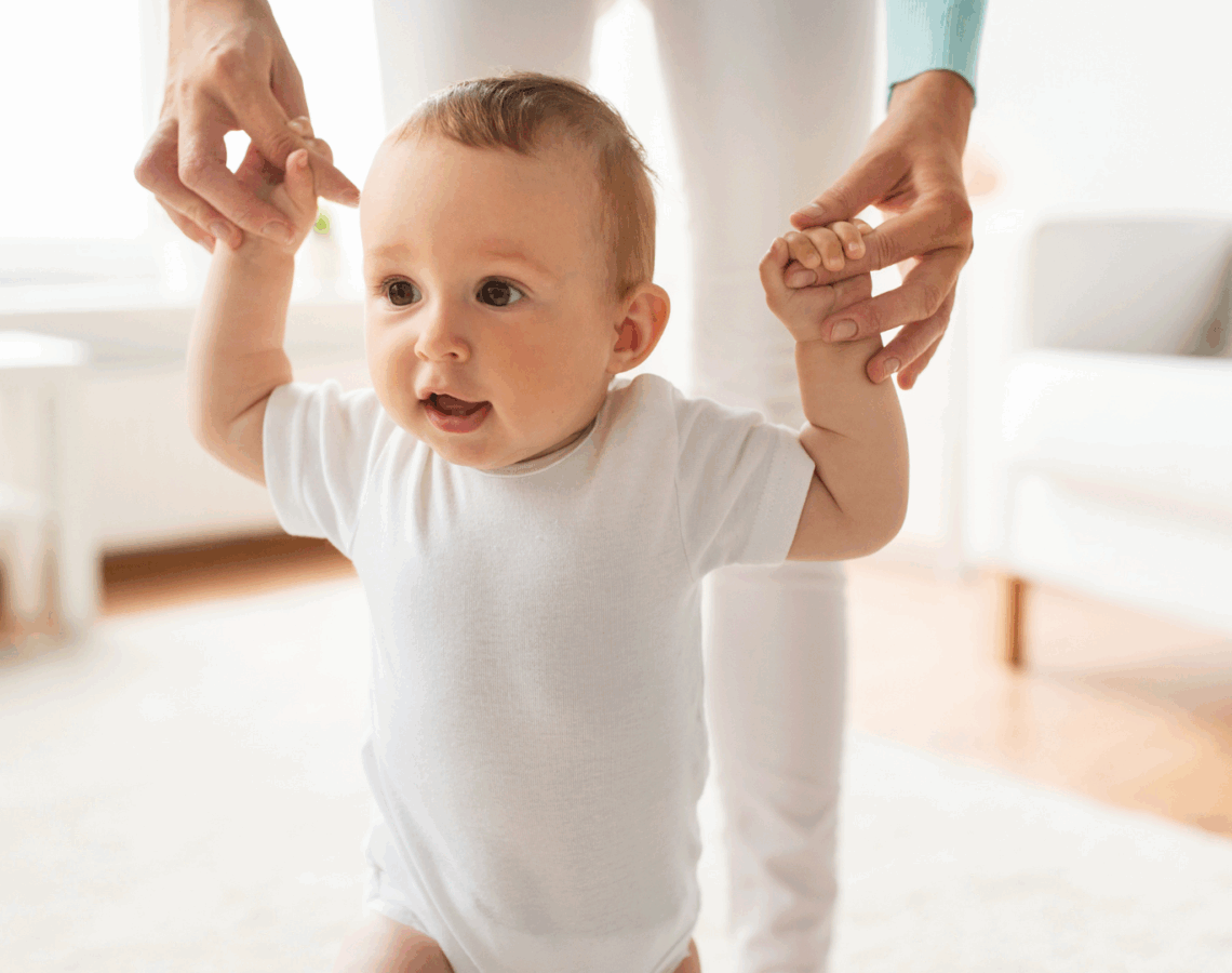 A baby learning to walk