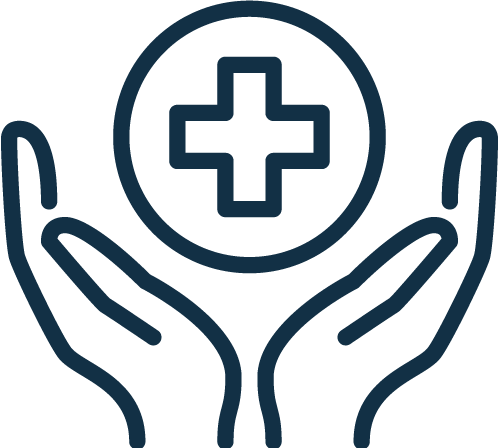 An icon with hands and a circle with a plus inside