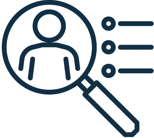 Icon of a magnifying glass focusing on a person.