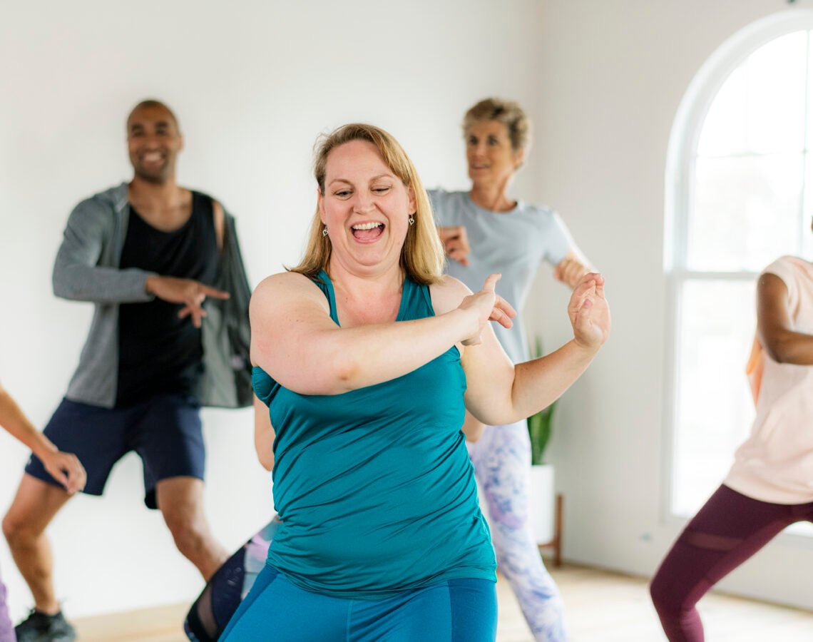 People dancing in a fitness class