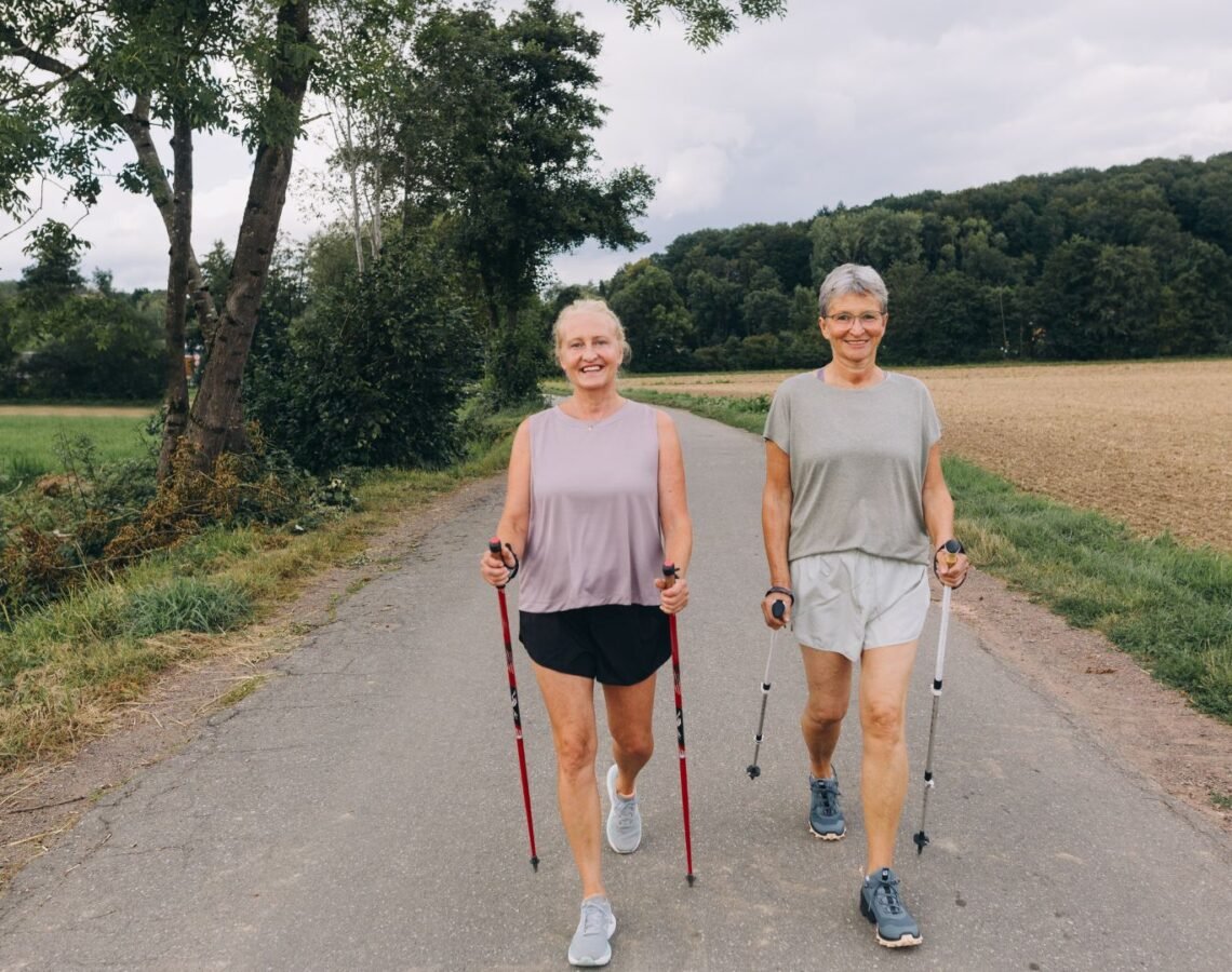 two people walking outside