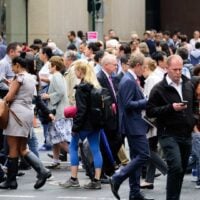 A crowd of busy commuters