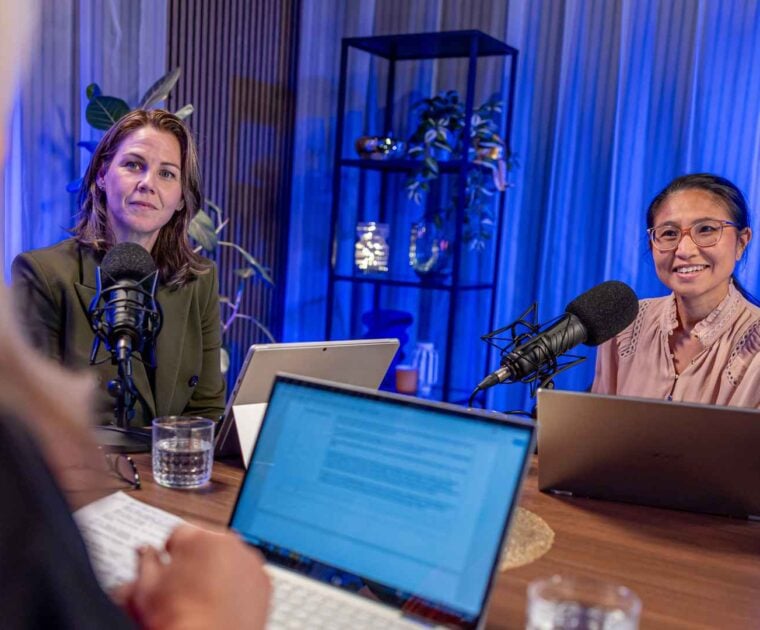 Three women in podcast setting for Clinician’s Guide to Women and Girls’ Health