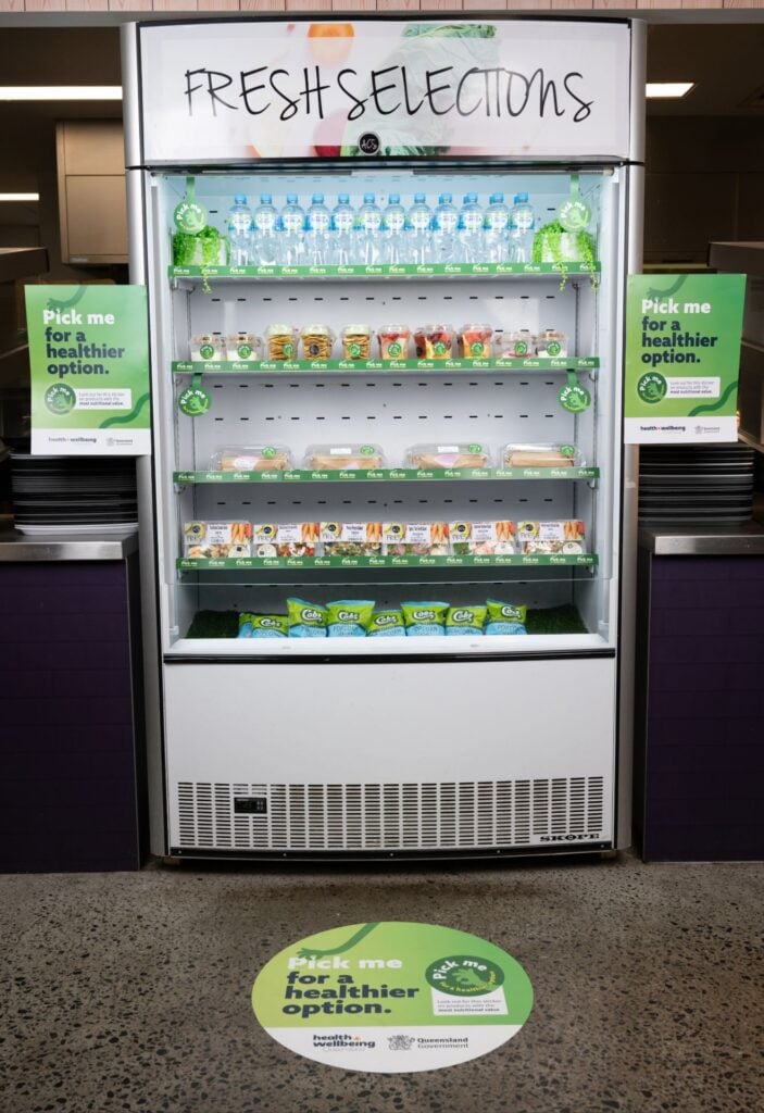 Fridge with pick me and healthy foods