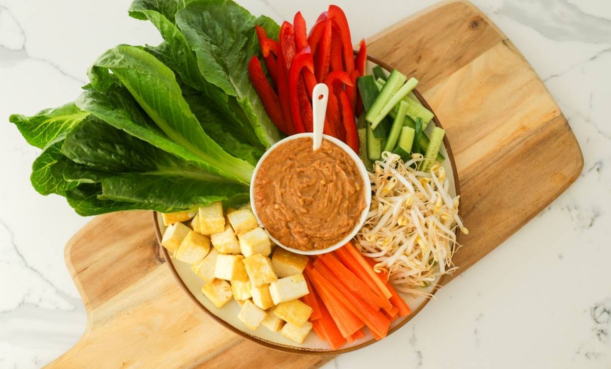 Tofu Lettuce Wraps with Satay Sauce
