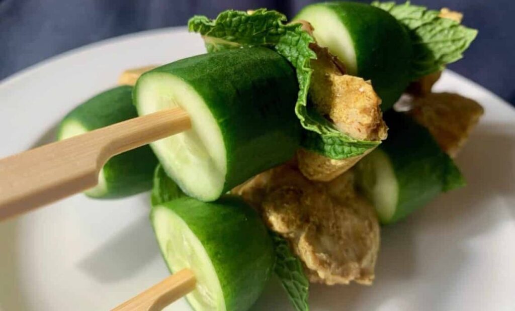 Yoghurt Chicken, Cucumber and Mint Kebabs
