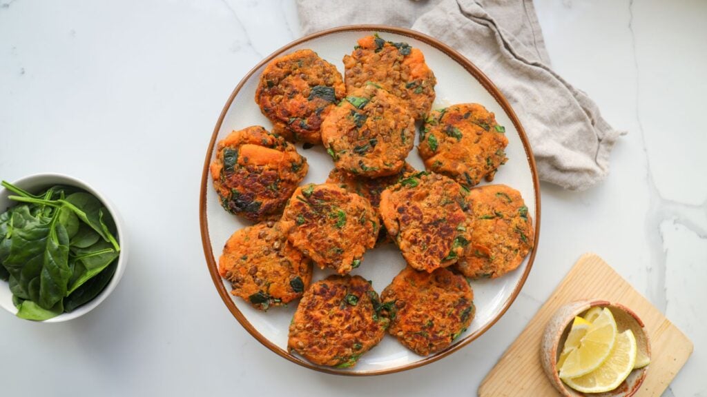 Lentil and sweet potato patties on a plate