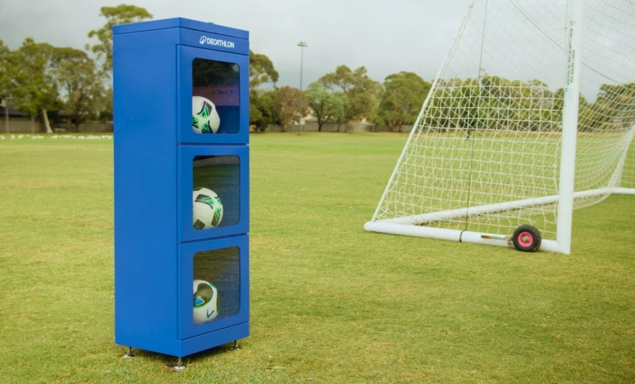 SportsBox filled with soccer balls on local soccer field